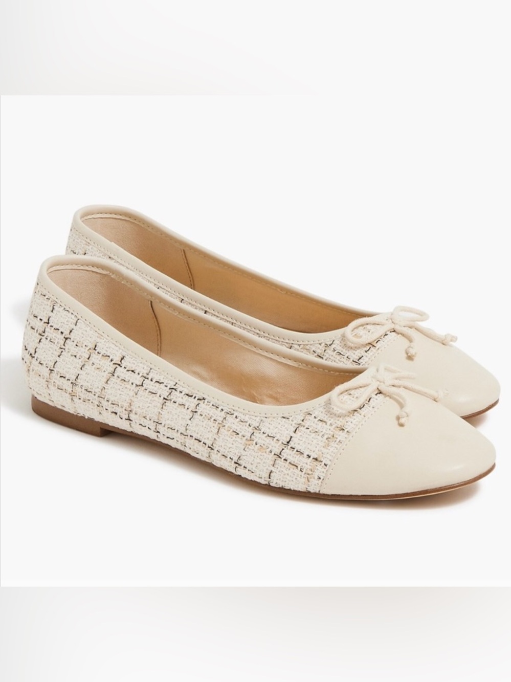 J. Crew Natural Tweed Cap Toe Bow Ballet Flats Size 9 NWT